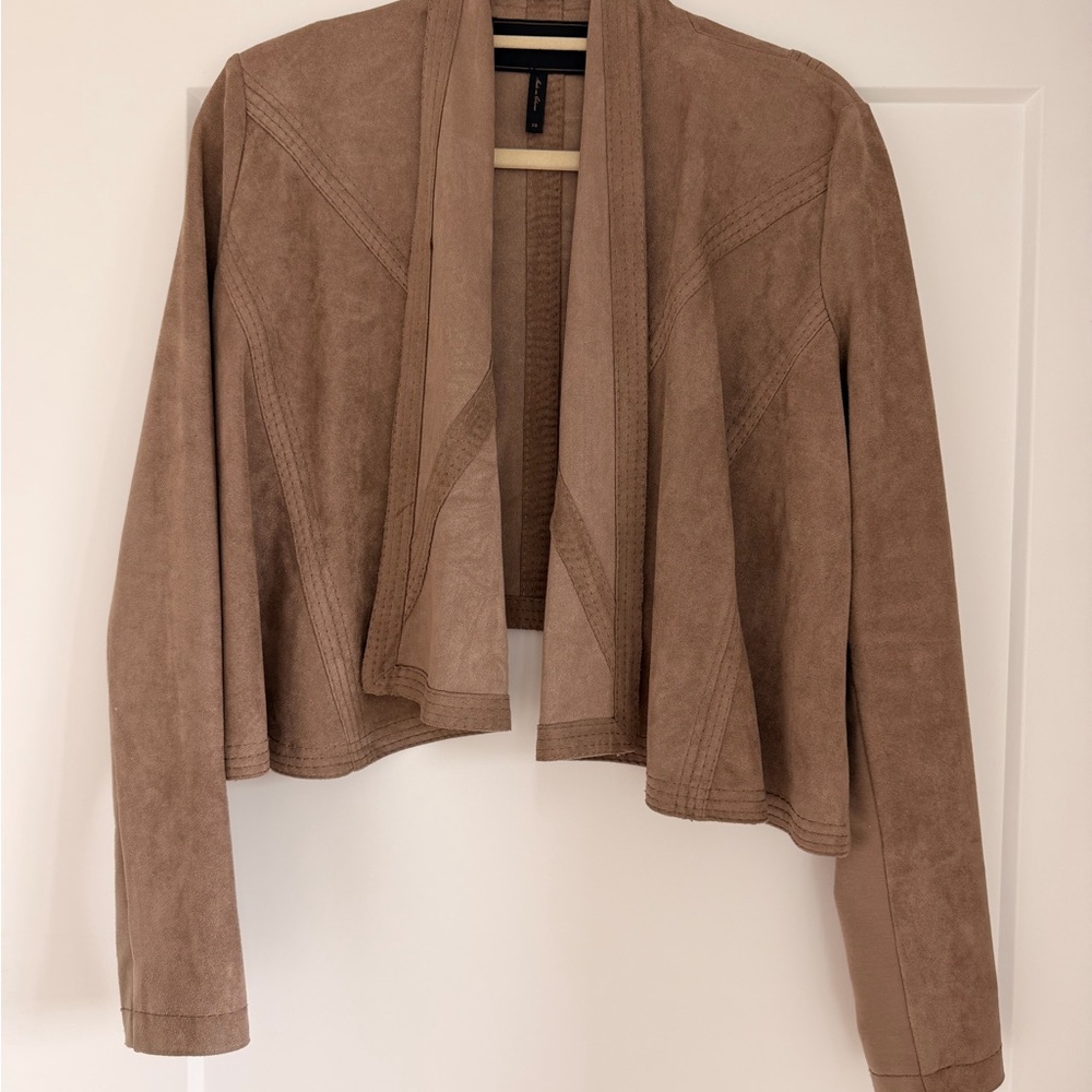 BCBG Faux Suede Cropped Jacket - Taupe - Soft, Lightweight & Effortlessly Chic